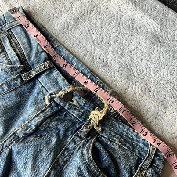 INDUSTRIAL COTTON BLUE JEANS JUNIOR SIZE 7 VINTAGE RARE EMBROIDERED BELT LOOPS - Picture 7 of 17